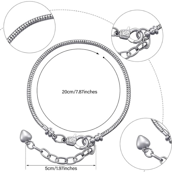 10 Europeon Pandora Style Snake Chain Bracelets DIY Jewelry Making BULK Lot - Picture 10 of 10